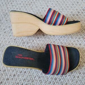 Vintage Y2K Sz 8.5 No Boundaries Wedge Sandals Rainbow Stripe Foam Platform Shoe